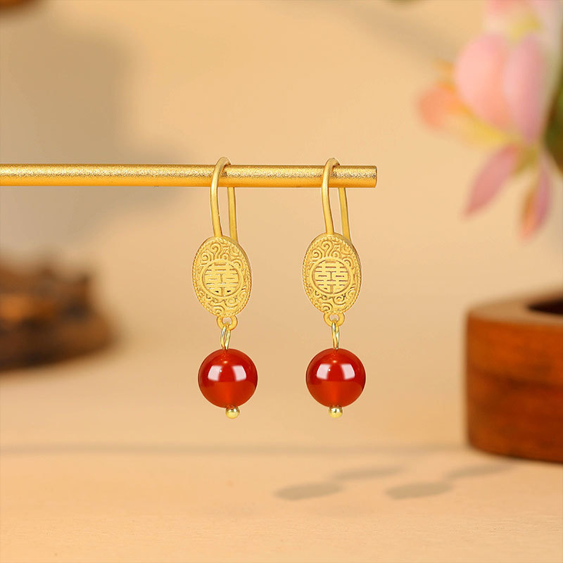Gold Plated Jewelry - Anting Manik Giok Merah Alami Jimat