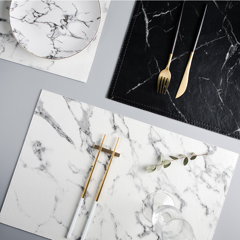 Marble Coaster Set - Alas makan insulasi panas PU mewah,