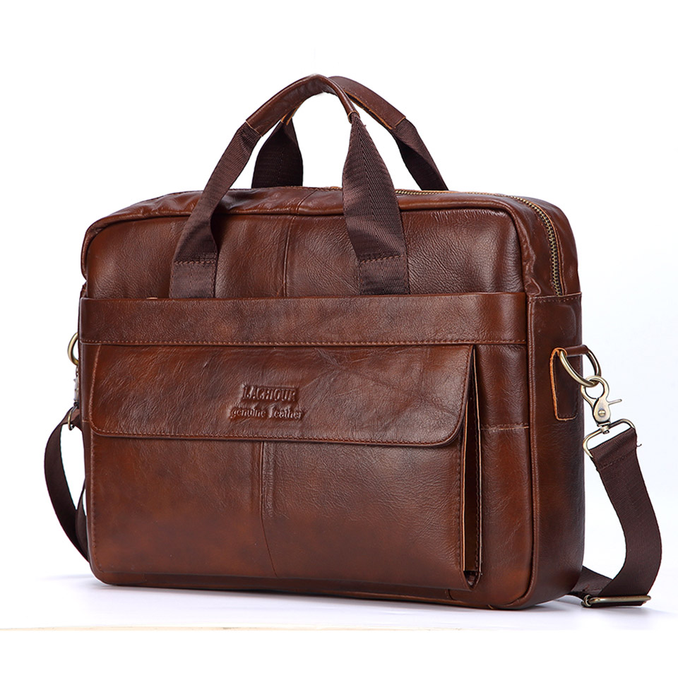 Leather Briefcase - Pria Kulit Asli Kasual Kulit Tas
