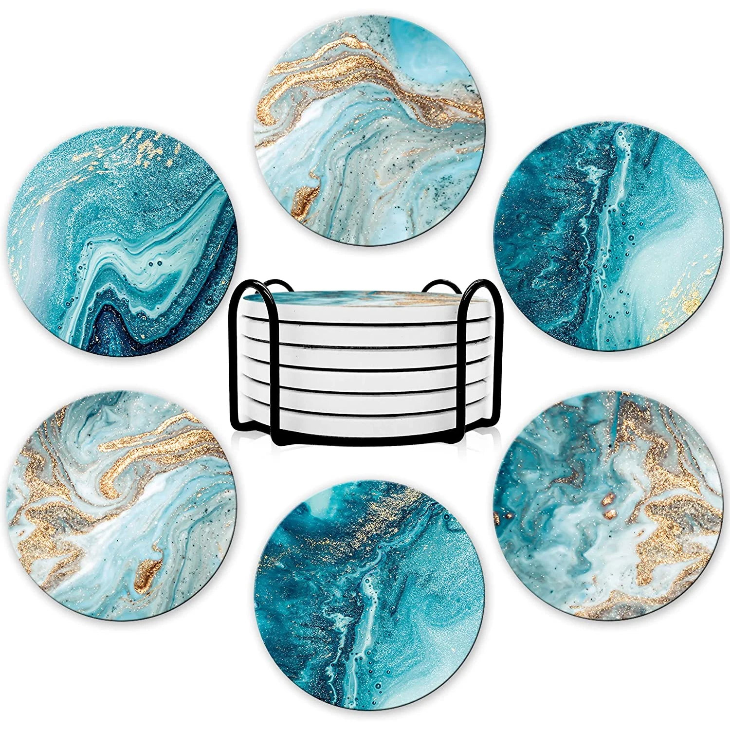 6Pcs Set Coaster Minuman denga - Marble Coaster Set ulasan dan harga