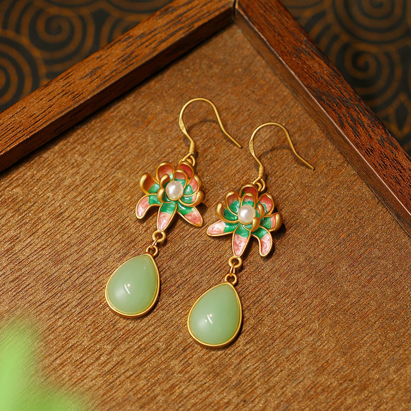 Anting Tetesan Air Batu Giok A - Gold Plated Jewelry ulasan dan harga