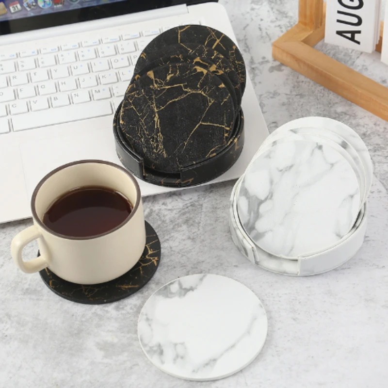 Coaster kulit buatan 10cm taha - Marble Coaster Set ulasan dan harga