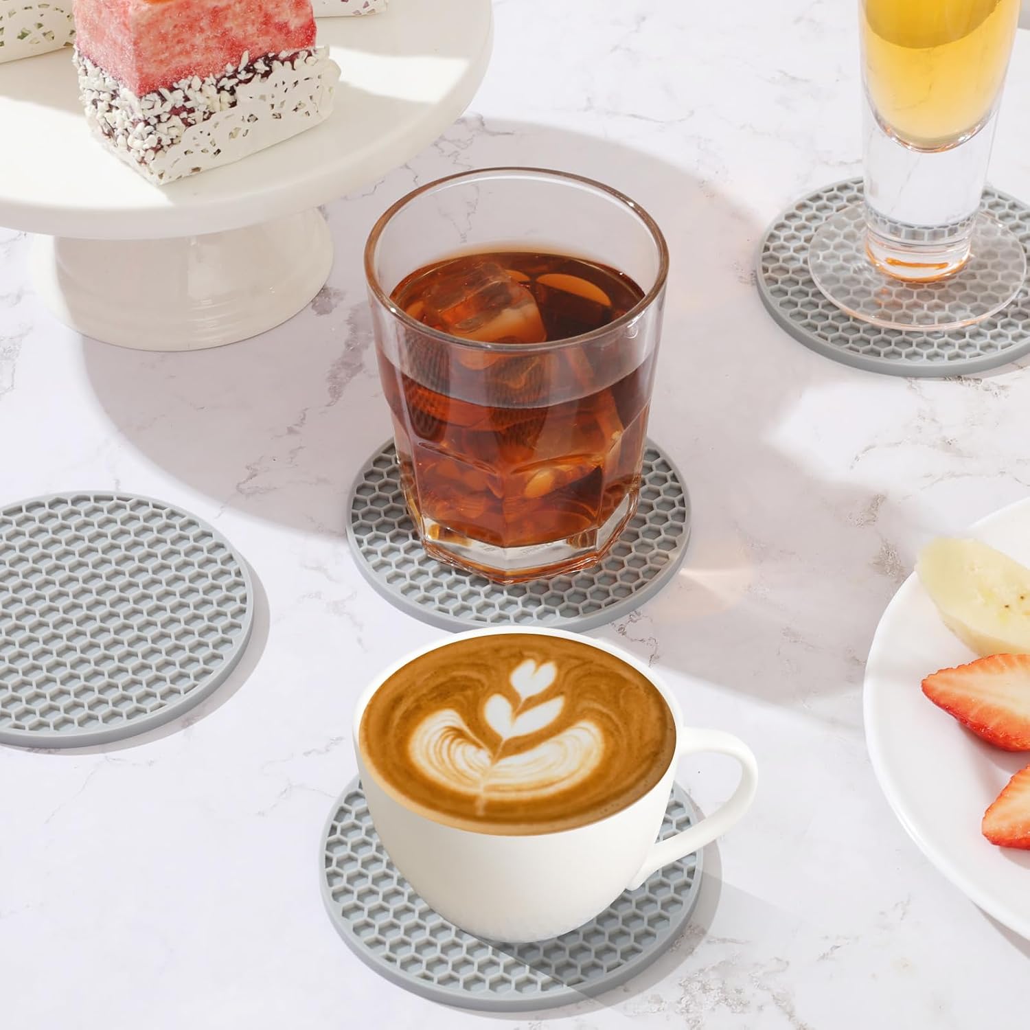 Set Tatakan Gelas Silikon deng - Marble Coaster Set ulasan dan harga