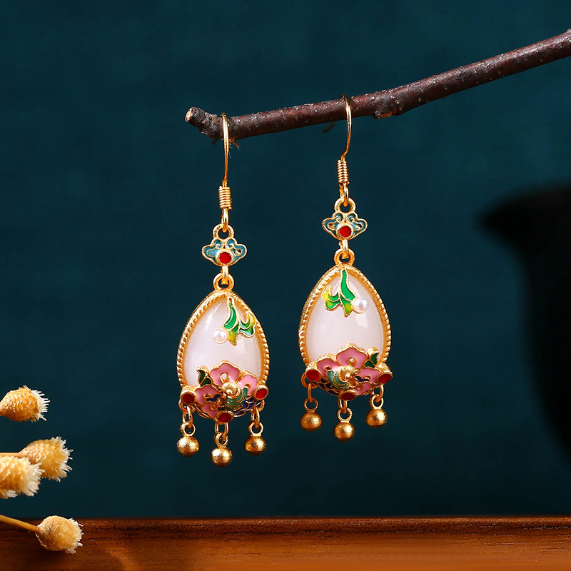 Anting Bunga Giok Alami Jimat  - Gold Plated Jewelry ulasan dan harga